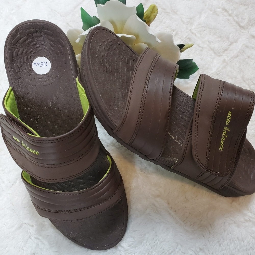 New Balance Brown and Lime Green Flip Flops